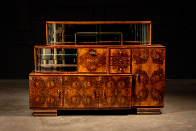 Antique Art Deco Walnut Burl Bar Cabinet