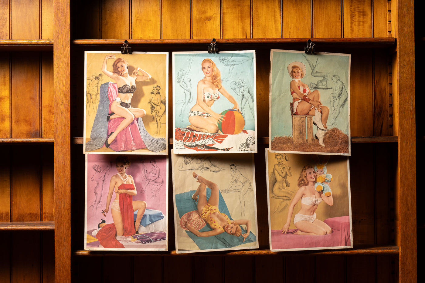 Collection of Six Vintage 1940's Pin-Up Prints