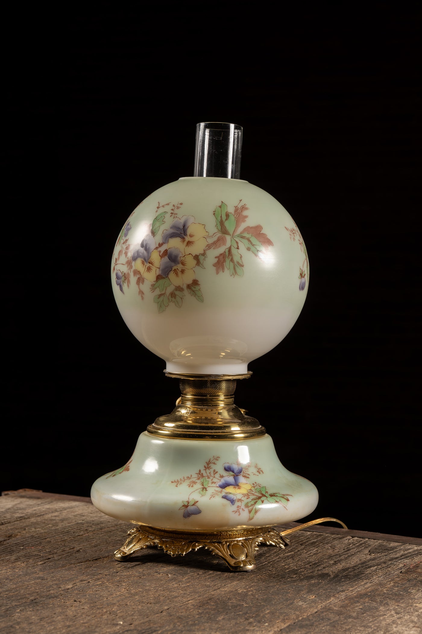 Late 19th Century Hand-Painted "Juno" Glass Oil Lamp with Floral Motif