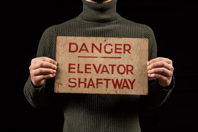 Early 20th Century Wooden Elevator Warning Sign