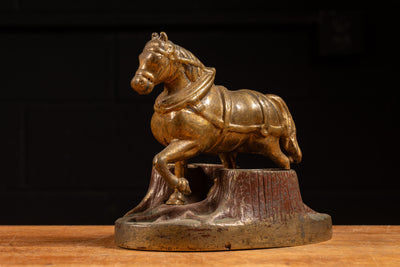 Antique Solid Brass Draft Horse Statuette