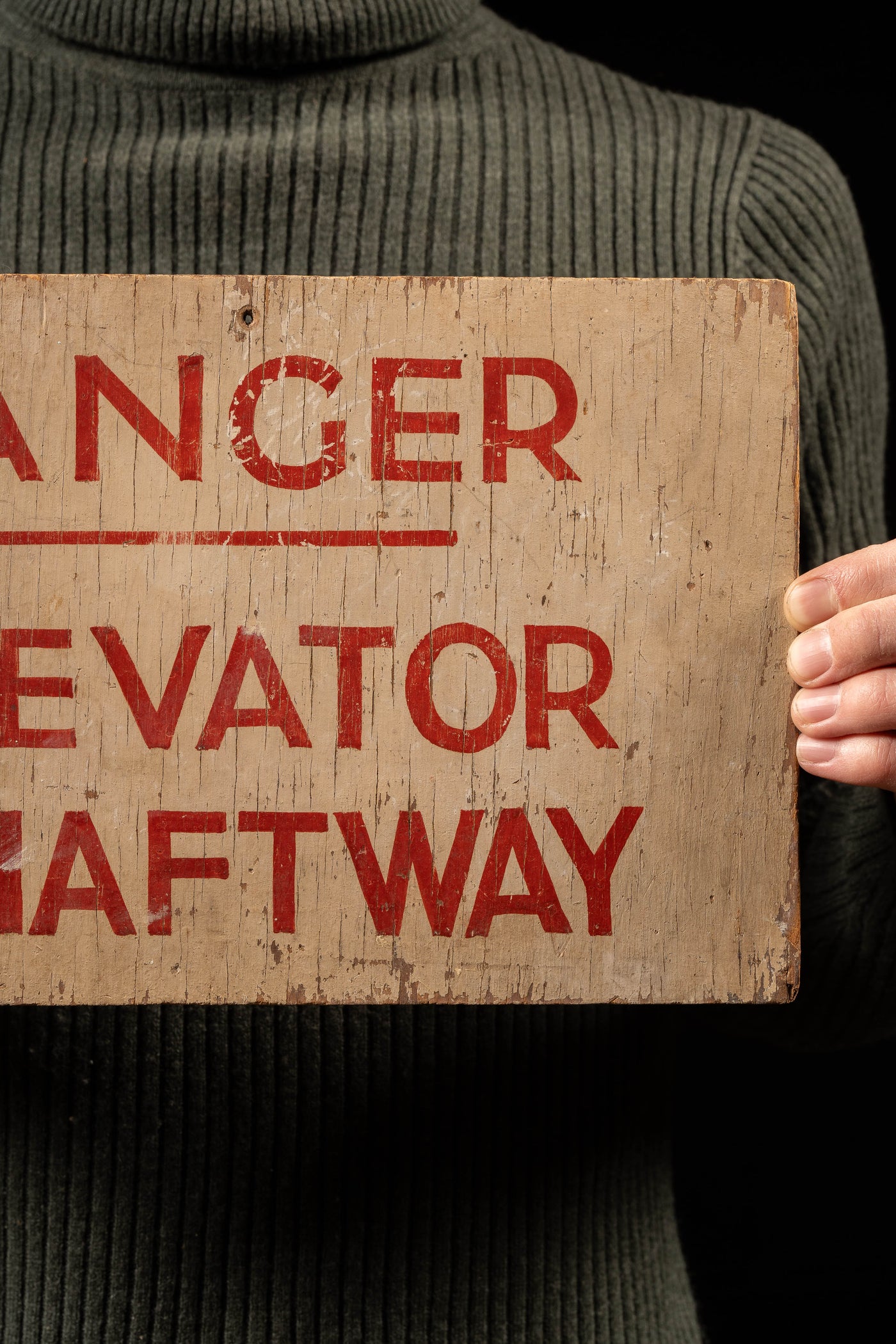 Early 20th Century Wooden Elevator Warning Sign
