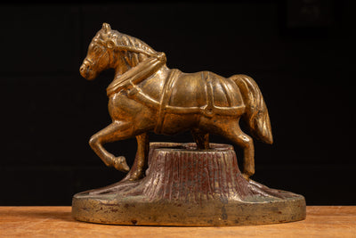 Antique Solid Brass Draft Horse Statuette