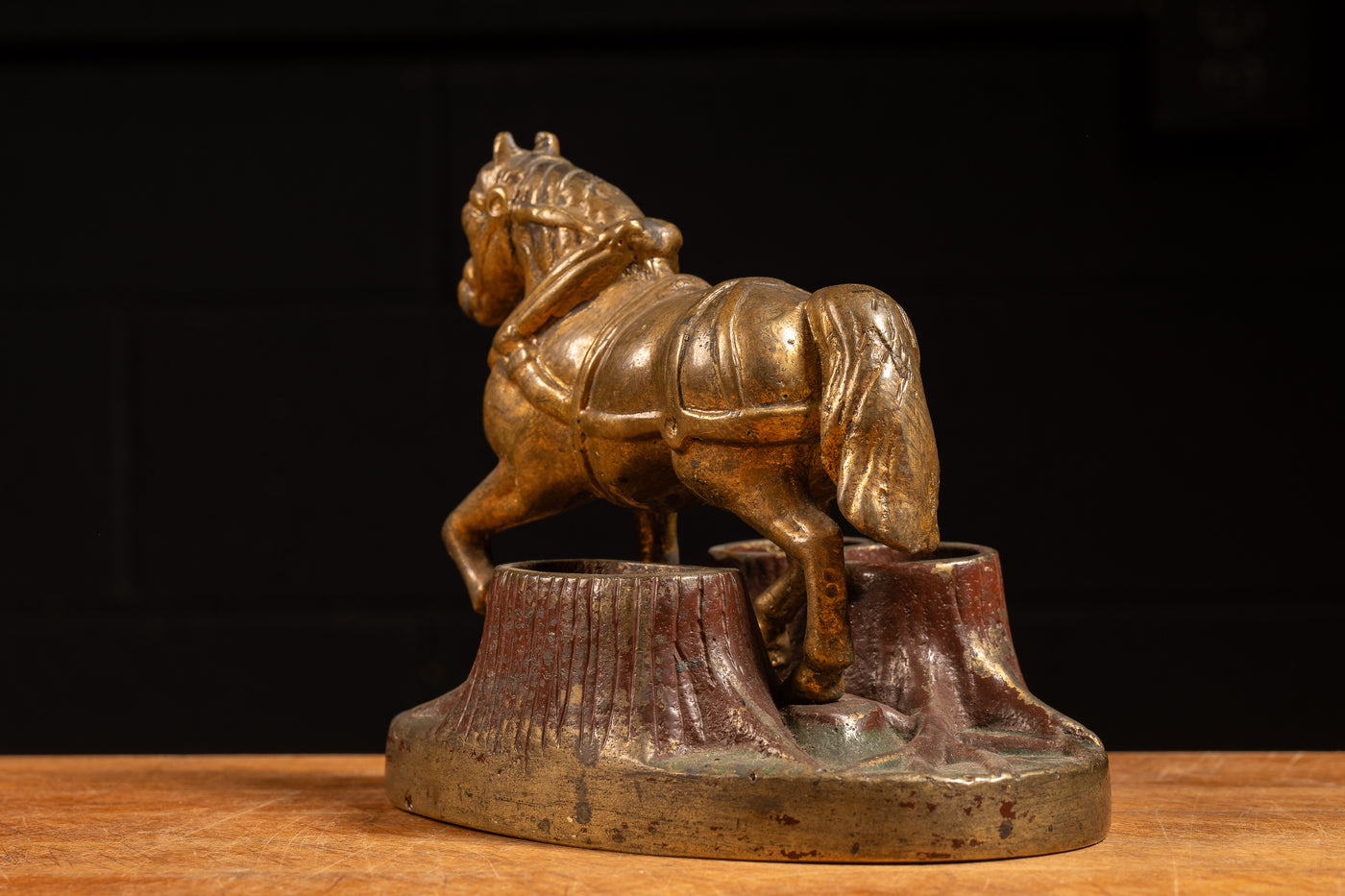 Antique Solid Brass Draft Horse Statuette