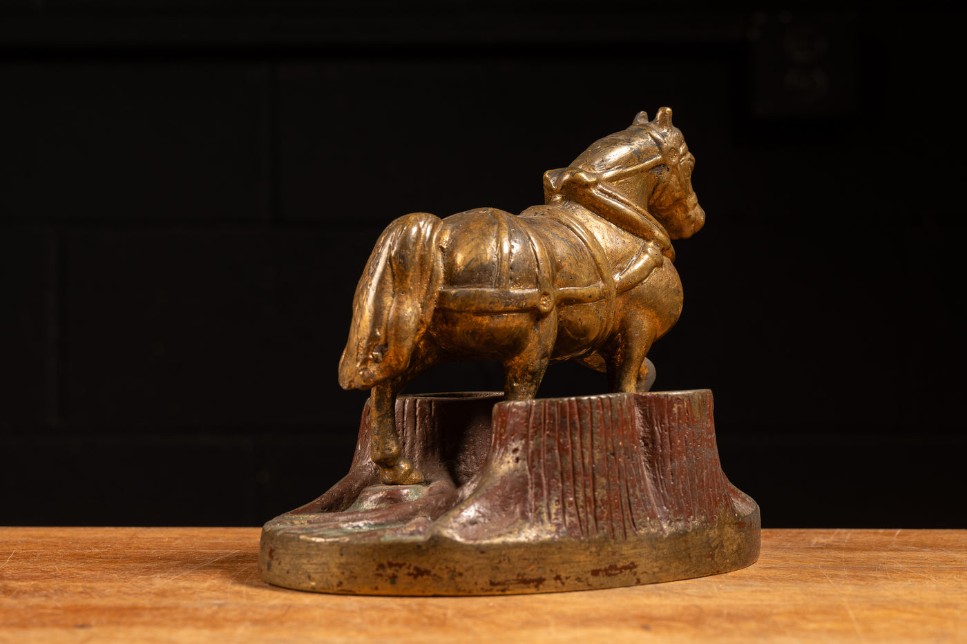 Antique Solid Brass Draft Horse Statuette