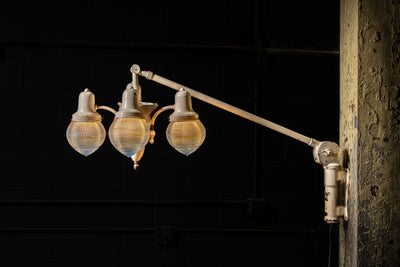 Early 20th Century Floating Arm Dental Lamp With Holophane Shades