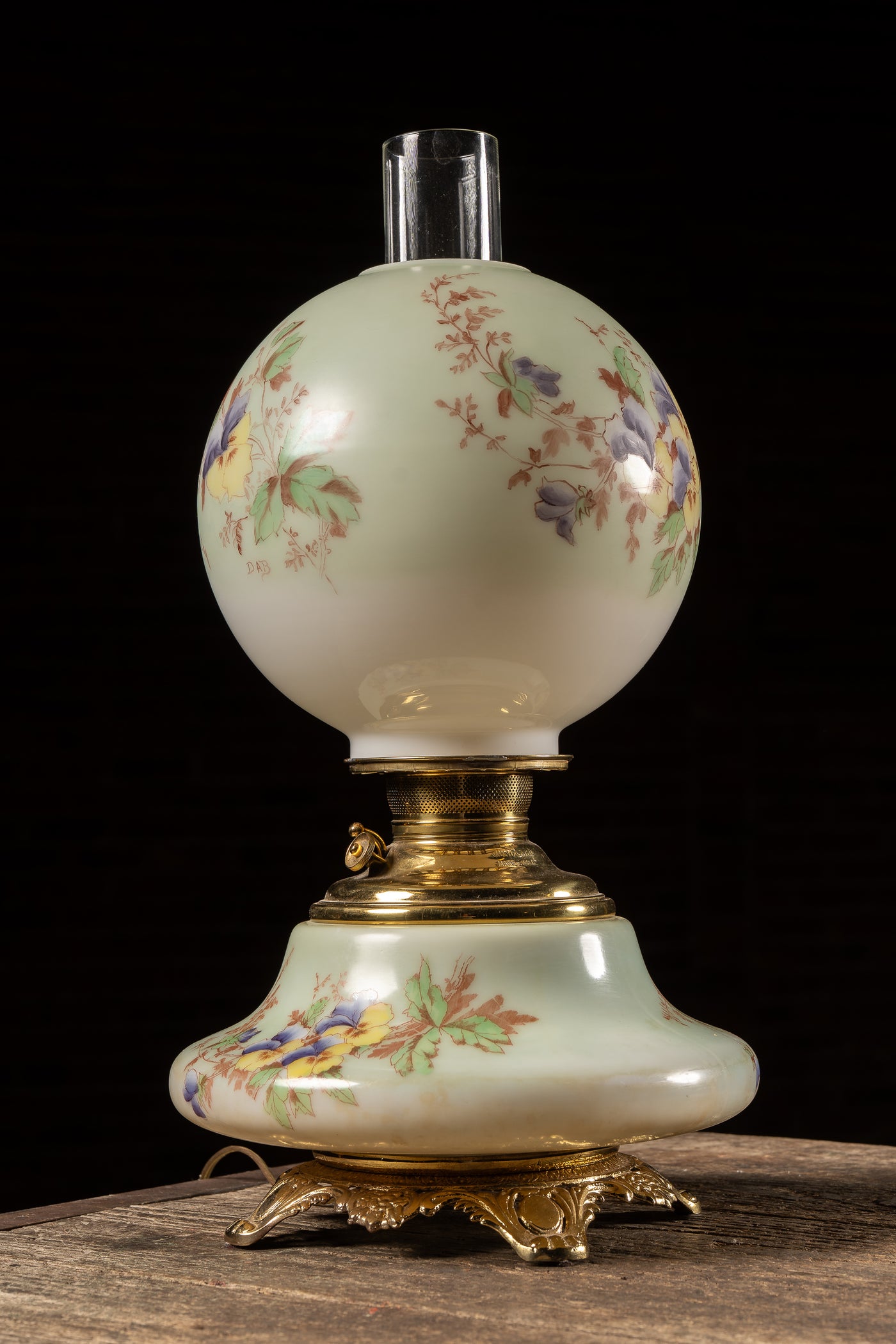 Late 19th Century Hand-Painted "Juno" Glass Oil Lamp with Floral Motif