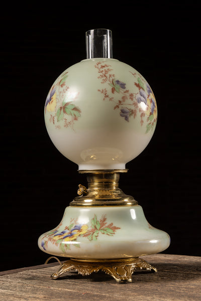 Late 19th Century Hand-Painted "Juno" Glass Oil Lamp with Floral Motif