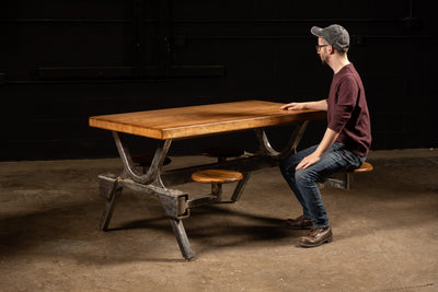 Industrial Butcher Block Table with Swing Stools