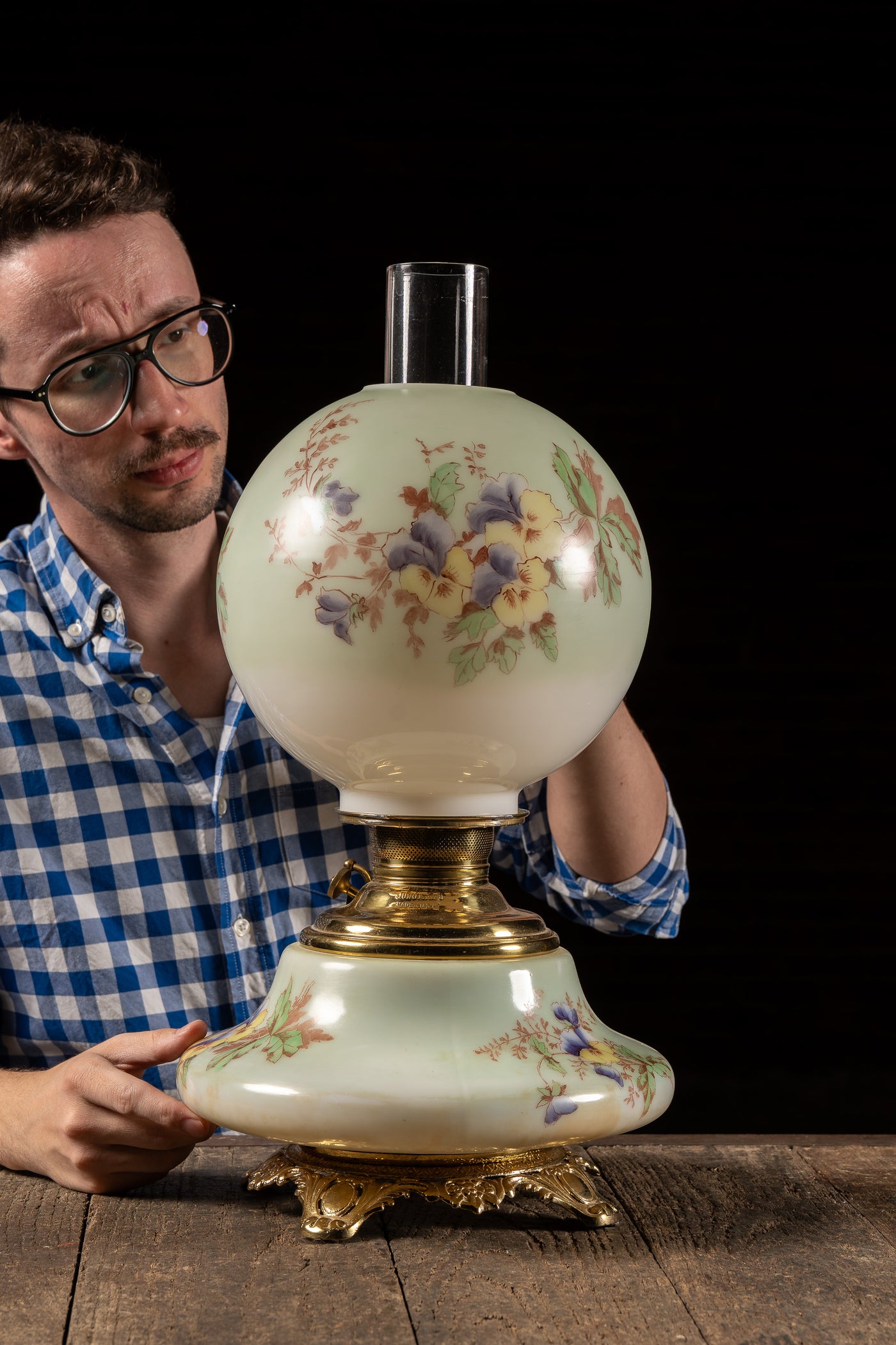 Late 19th Century Hand-Painted "Juno" Glass Oil Lamp with Floral Motif