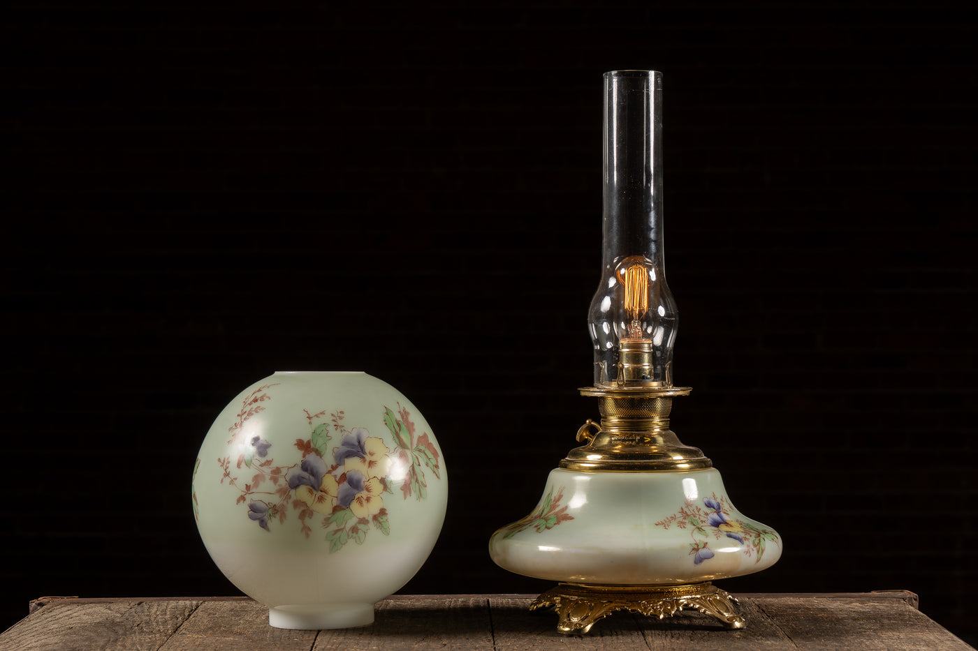 Late 19th Century Hand-Painted "Juno" Glass Oil Lamp with Floral Motif