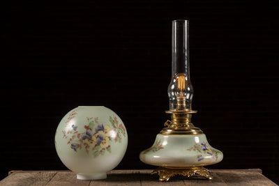 Late 19th Century Hand-Painted "Juno" Glass Oil Lamp with Floral Motif