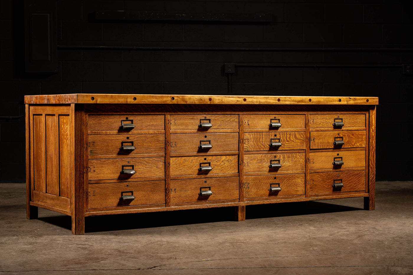 Antique Double-Sided Quarter Sawn Oak Lab Table