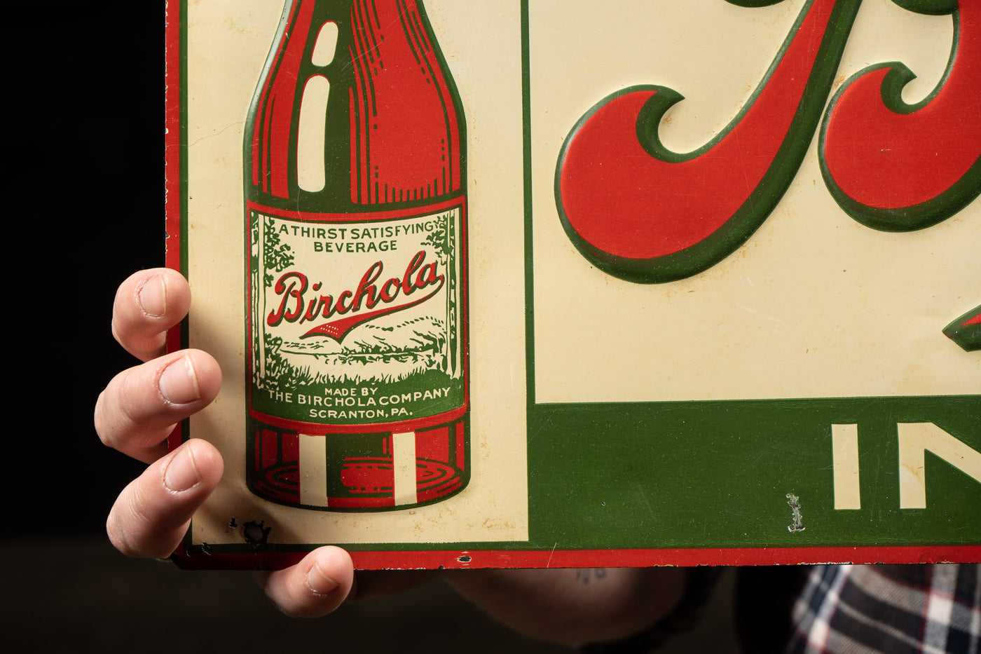 c. 1920 Embossed Birchola Soda Sign