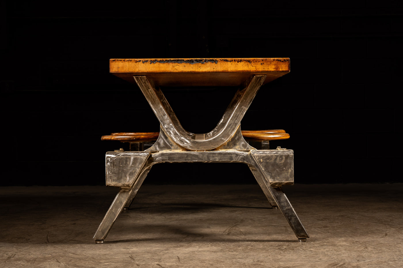 Industrial Butcher Block Table with Swing Stools