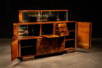 Antique Art Deco Walnut Burl Bar Cabinet