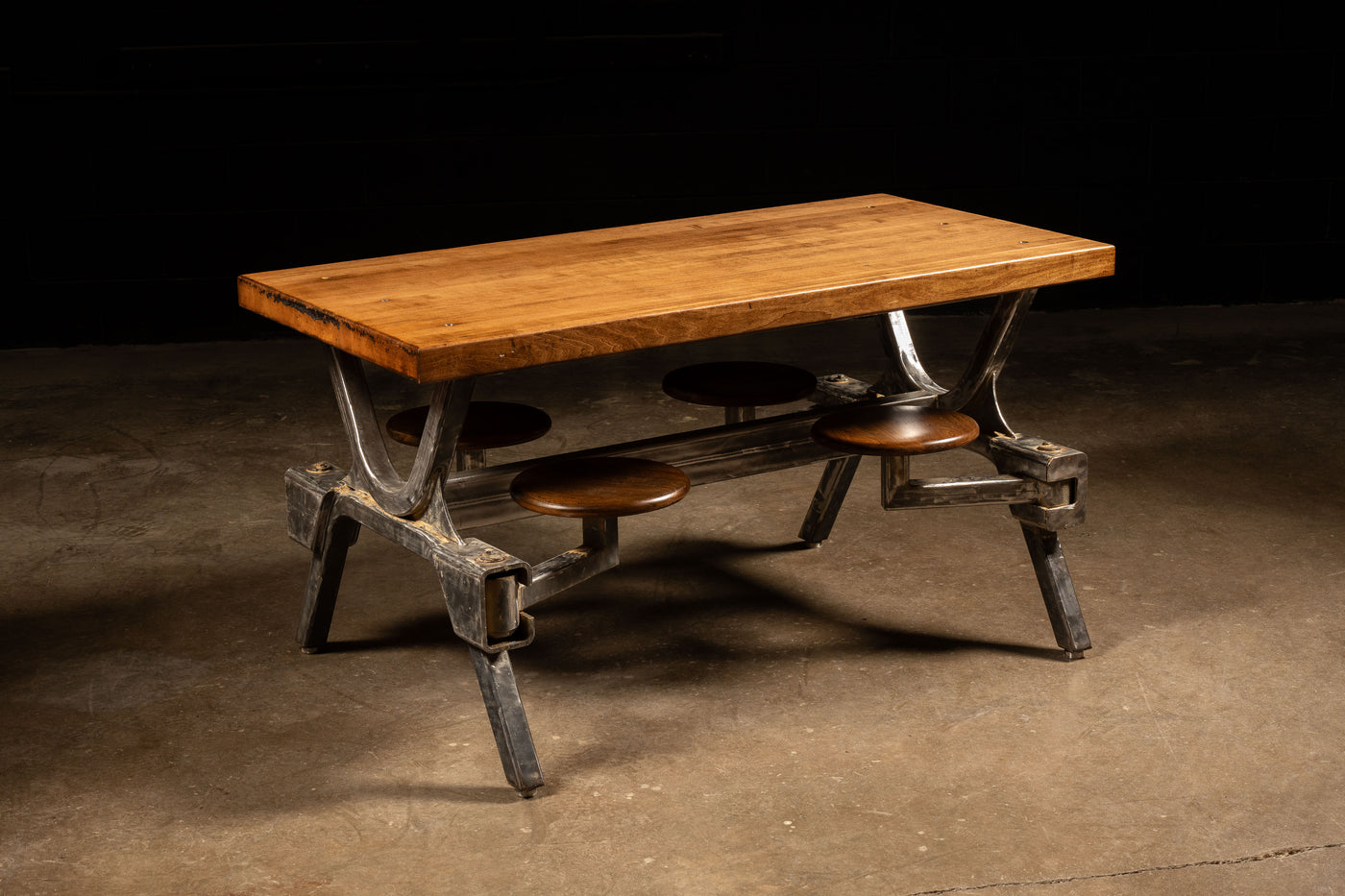 Industrial Butcher Block Table with Swing Stools