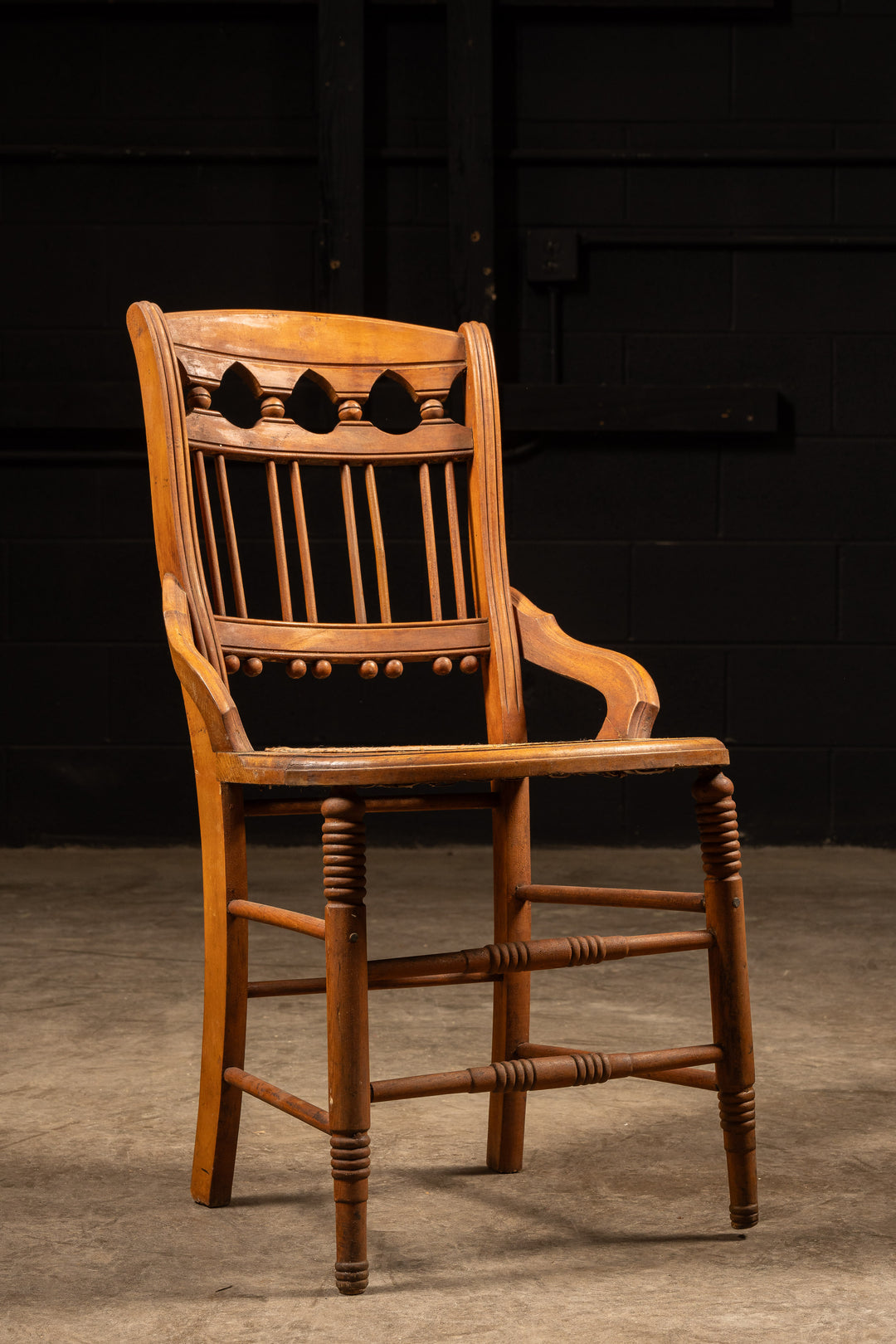 Antique Eastlake Oak Side Chair with Caned Seating – Industrial