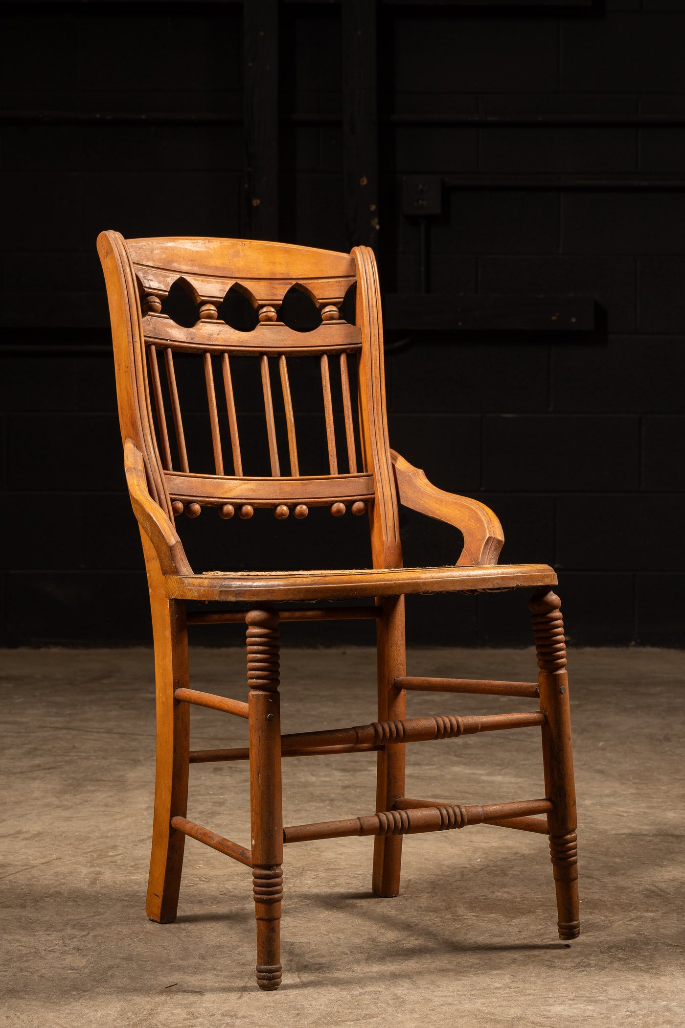 Antique Eastlake Oak Side Chair with Caned Seating