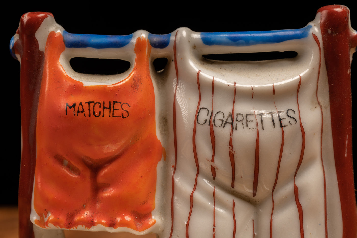 Vintage Porcelain Clothesline Shaped Ashtray and Matchbox