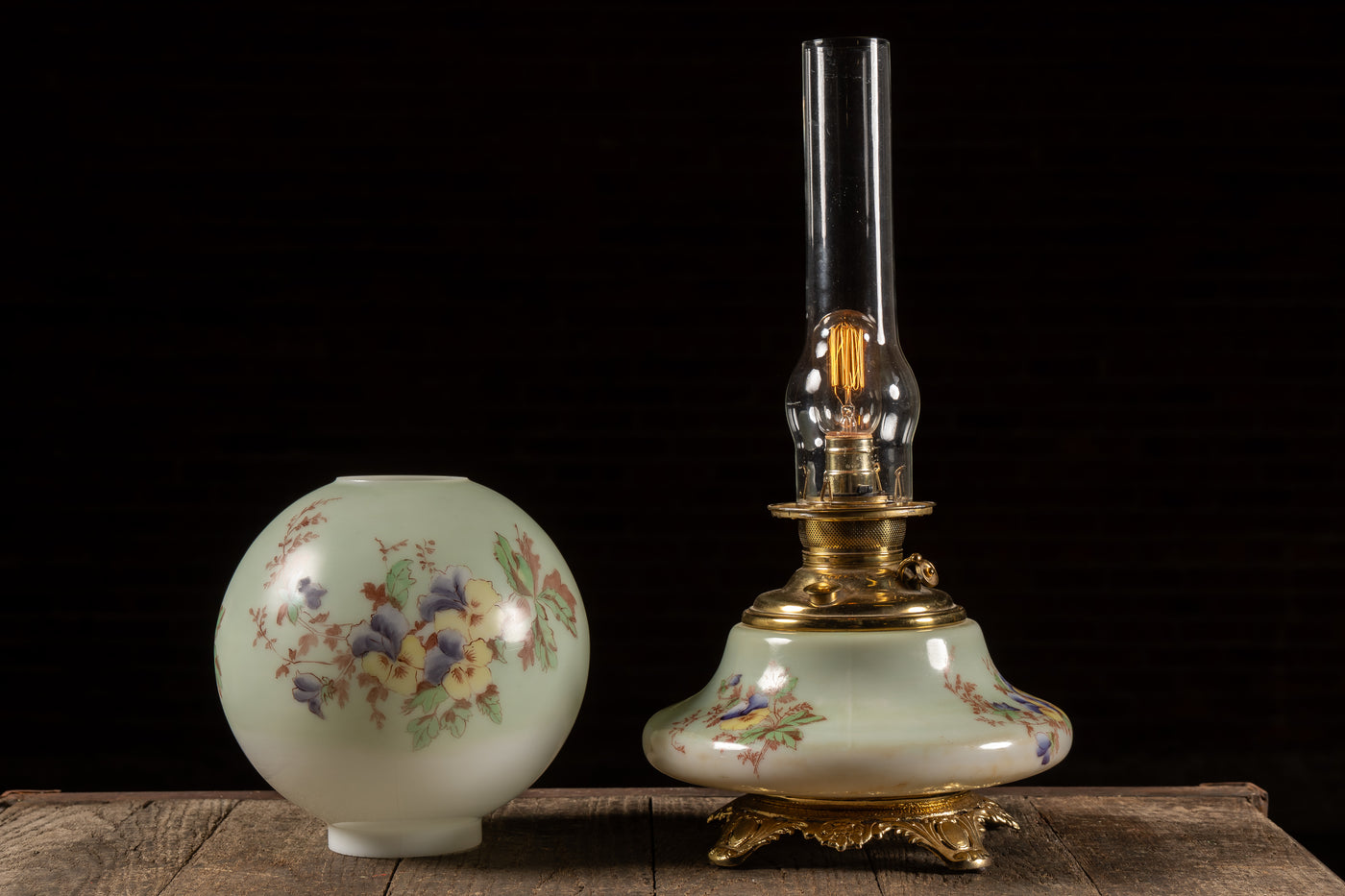 Late 19th Century Hand-Painted "Juno" Glass Oil Lamp with Floral Motif