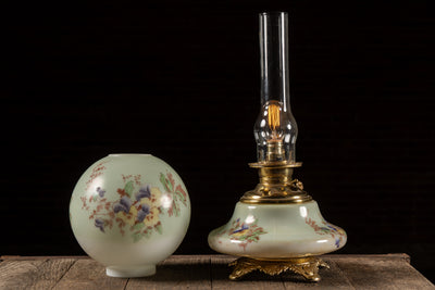 Late 19th Century Hand-Painted "Juno" Glass Oil Lamp with Floral Motif