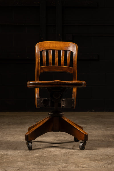 Antique Wooden Rolling Banker's Chair