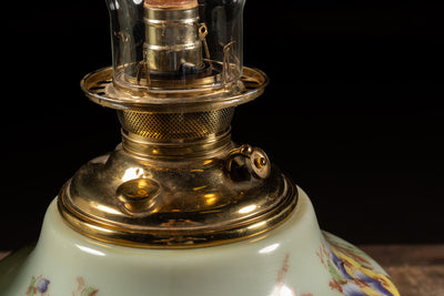 Late 19th Century Hand-Painted "Juno" Glass Oil Lamp with Floral Motif