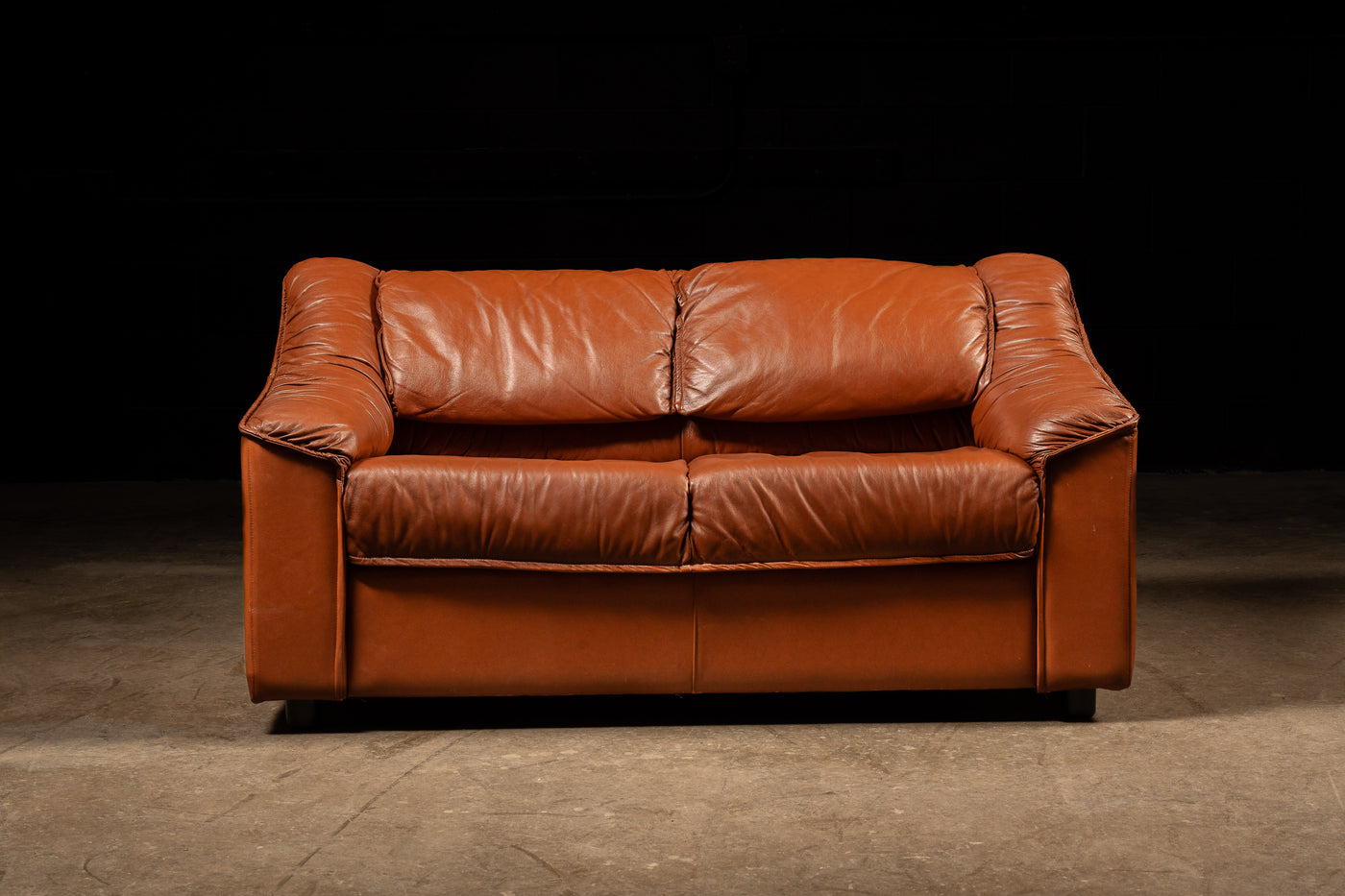 Vintage Leather Loveseat in Orange