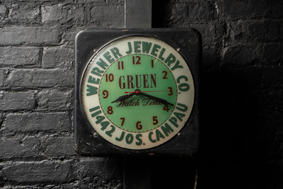 Antique Illuminated Jeweler Advertising Clock by Gruen