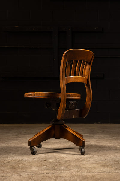 Antique Wooden Rolling Banker's Chair