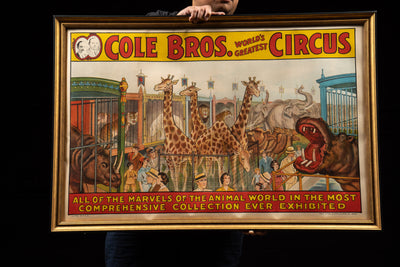 c. 1930 Cole Bros. Linen Poster w/ Custom Frame