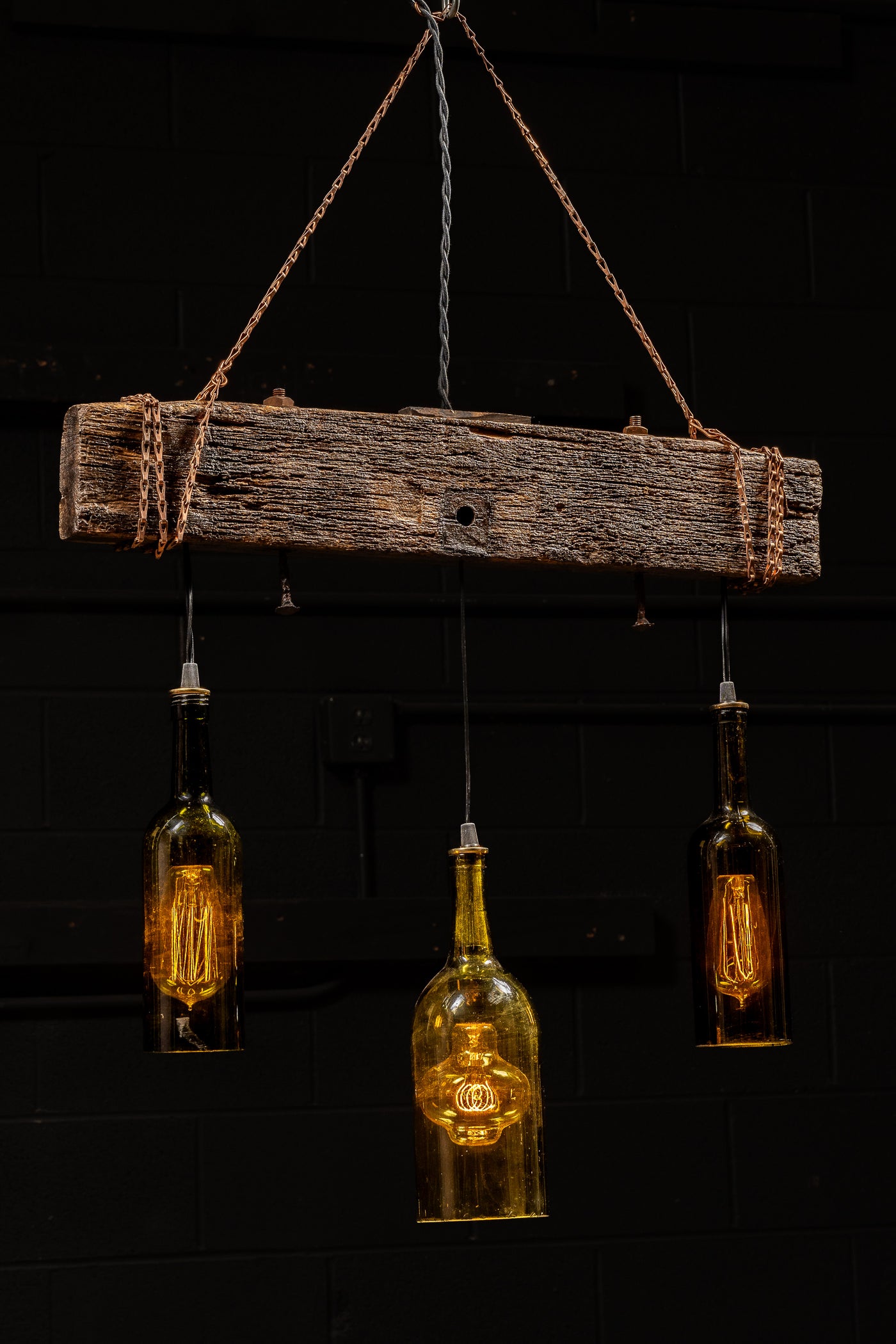 Reclaimed Wood and Wine Bottle Industrial Chandelier