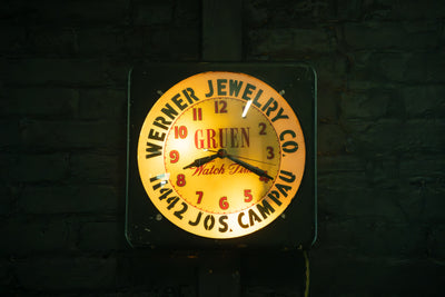 Antique Illuminated Jeweler Advertising Clock by Gruen