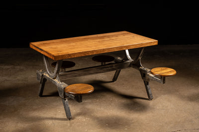 Industrial Butcher Block Table with Swing Stools