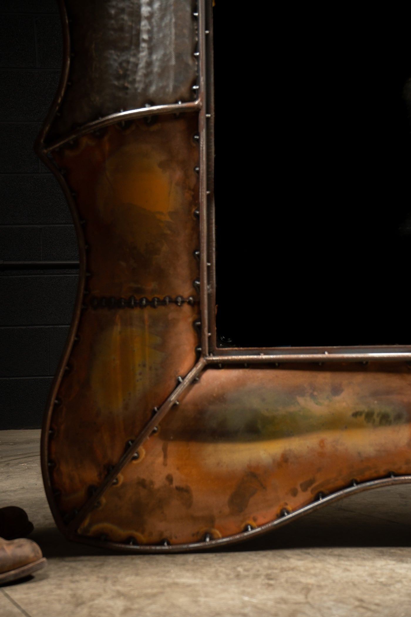 Massive Unique Copper Frame Industrial Mirror