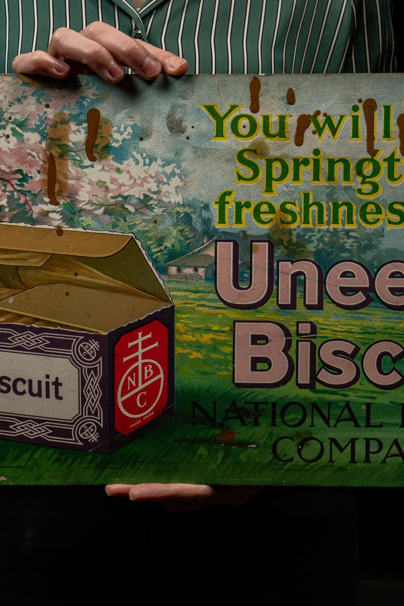 Early 20th Century (Pre-Nabisco) Uneeda Biscuit Trolley Car Advertising Sign