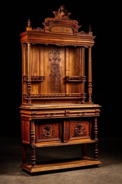 Early Oak Buffet with Red Marble Top