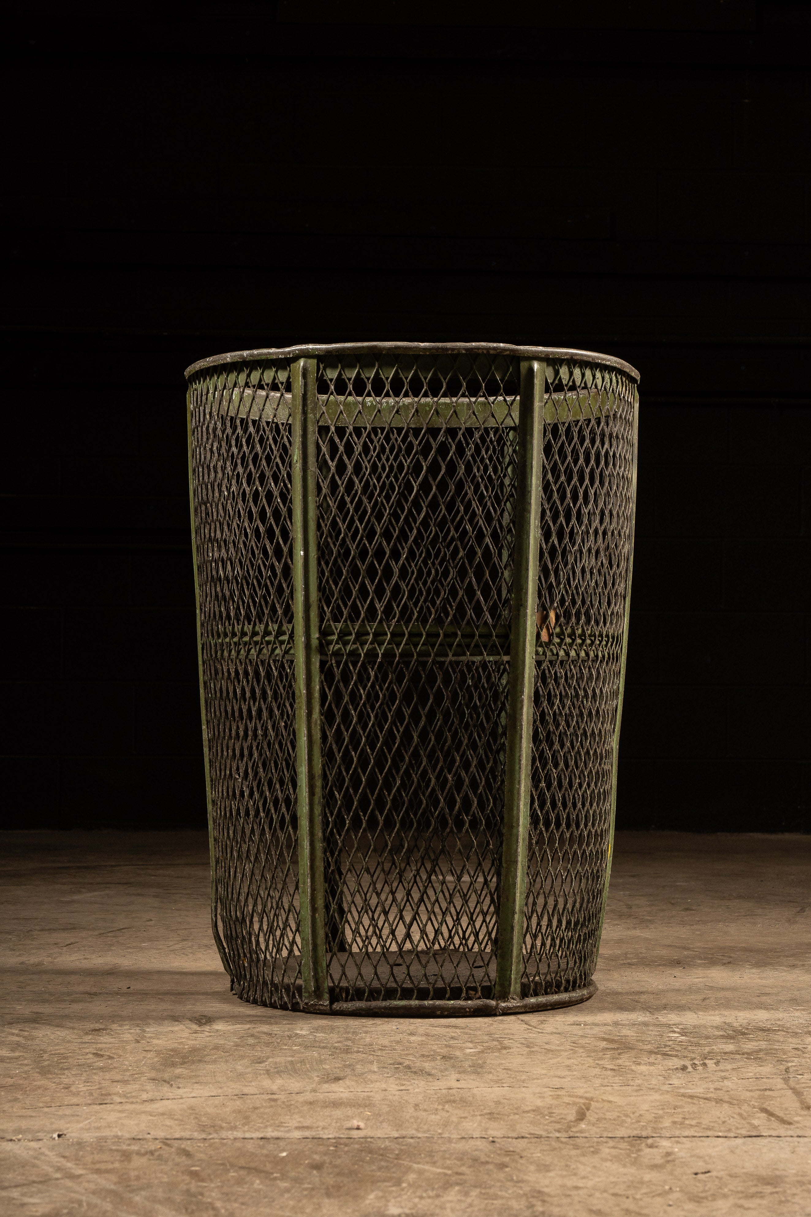 Vintage Industrial Mesh Metal Trash Can in Army Green – Industrial ...