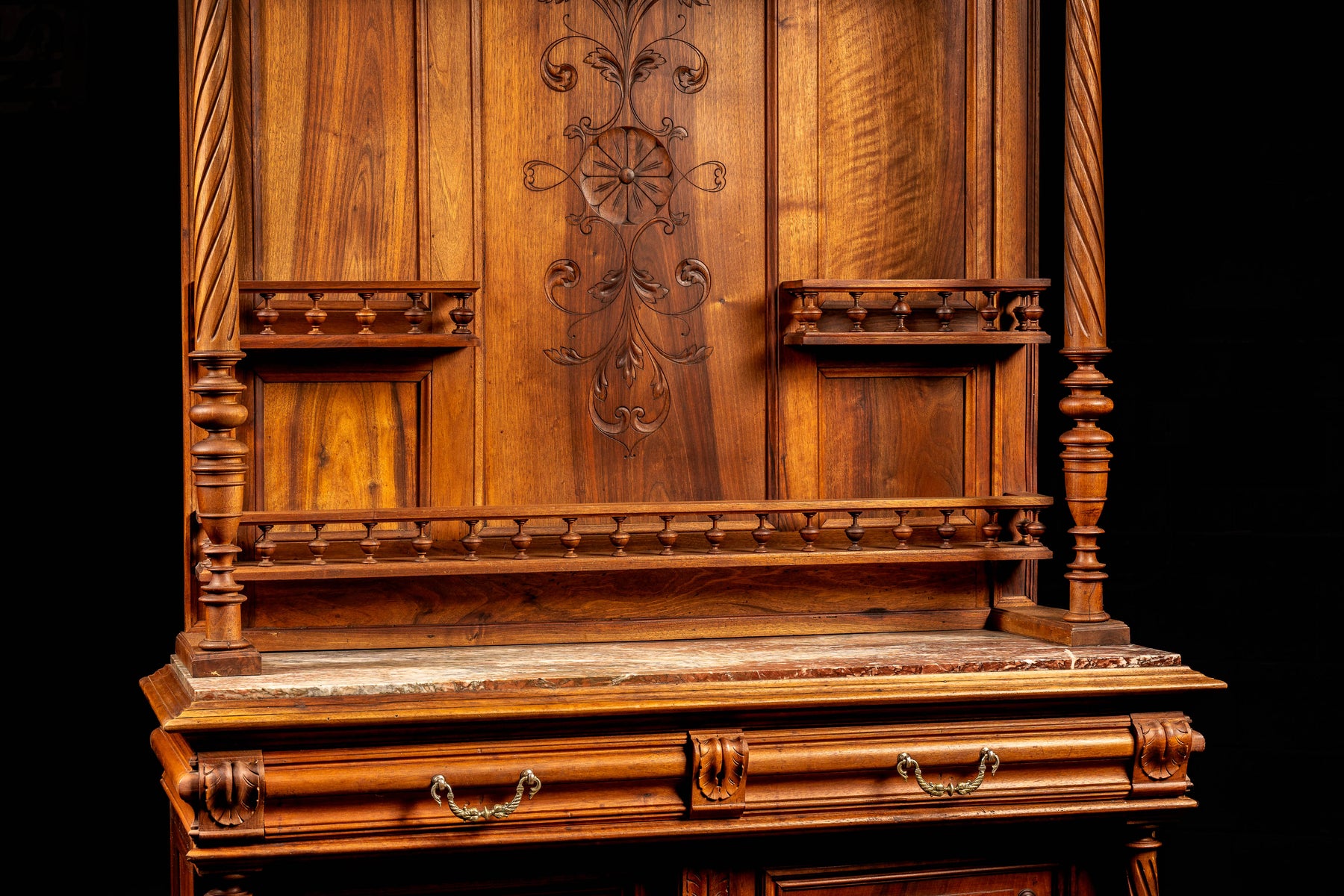 Victorian Rouge Late 19th Century Victorian Carved Walnut Hutch Cabinet, Rouge de Ranc ...