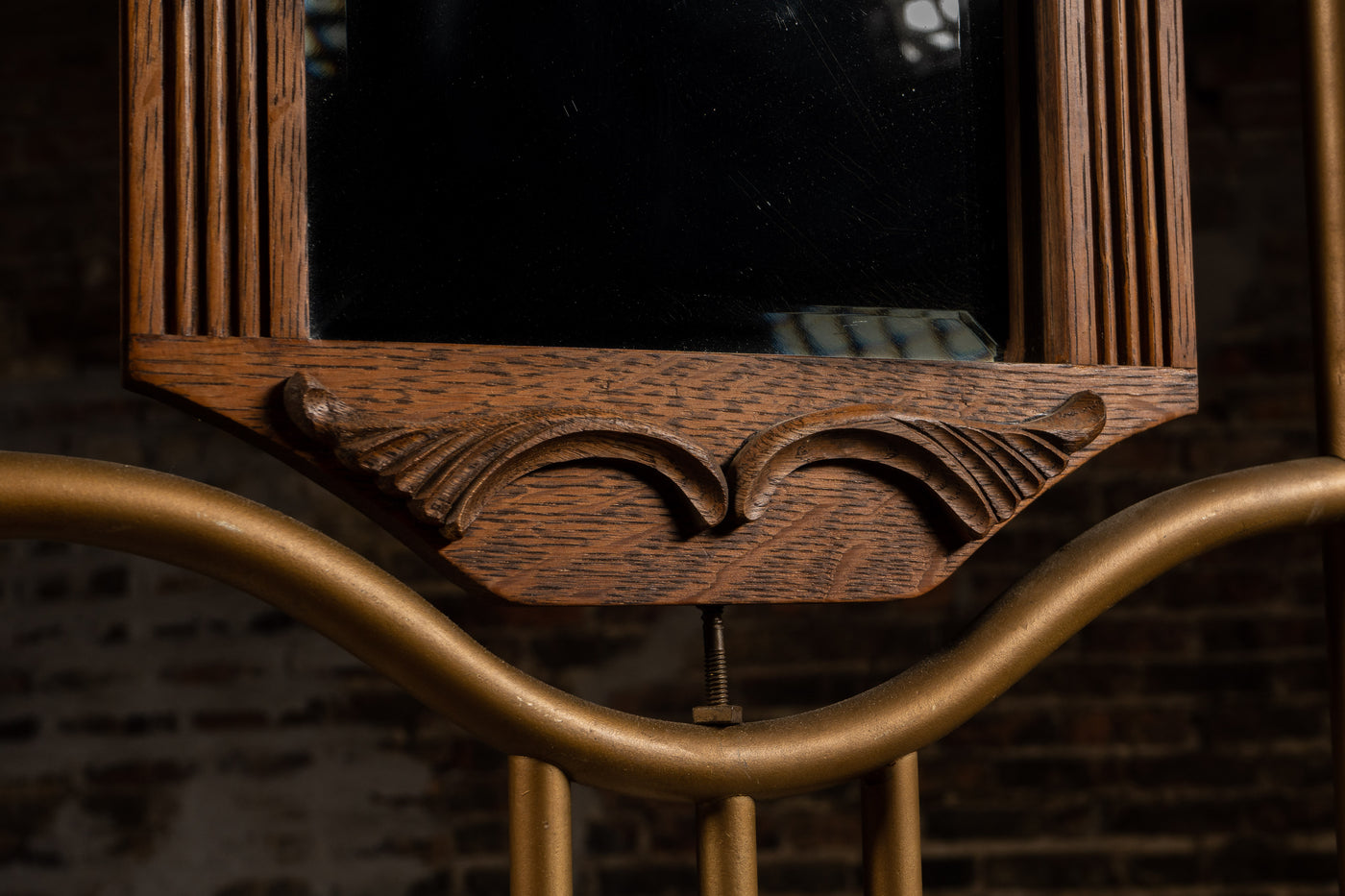 Antique Brass Hall Tree With Mirror