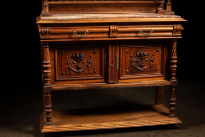 Early Oak Buffet with Red Marble Top