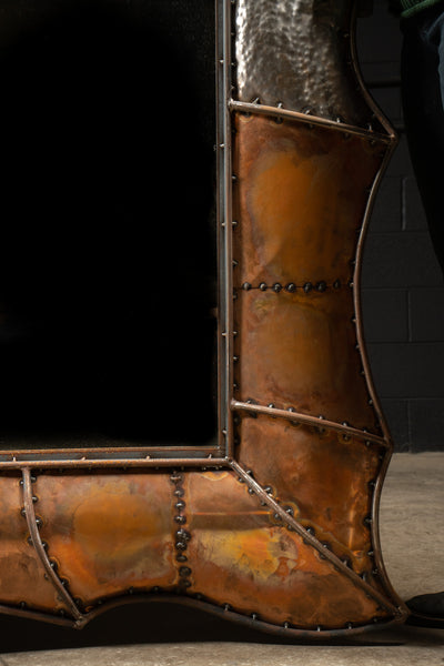 Massive Unique Copper Frame Industrial Mirror