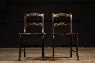 Set of Two Antique Hand-Painted Ladder Back Caned Chairs