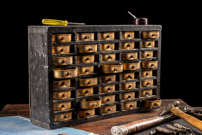 Vintage Folk Art Parts Cabinet