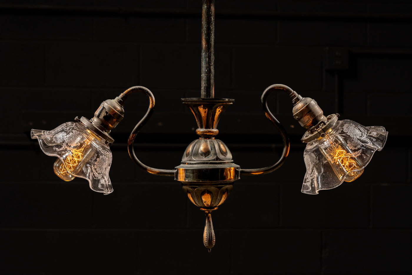 Antique Japanned Double Socket Ceiling Lamp