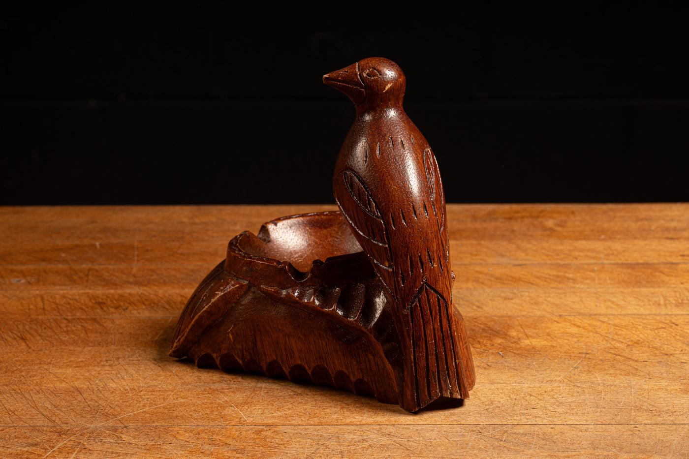 Vintage Carved Wooden Bird Ashtray