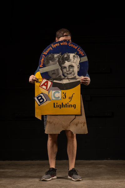Vintage Cardboard ABC's Of Lighting Electrical Safety Sign