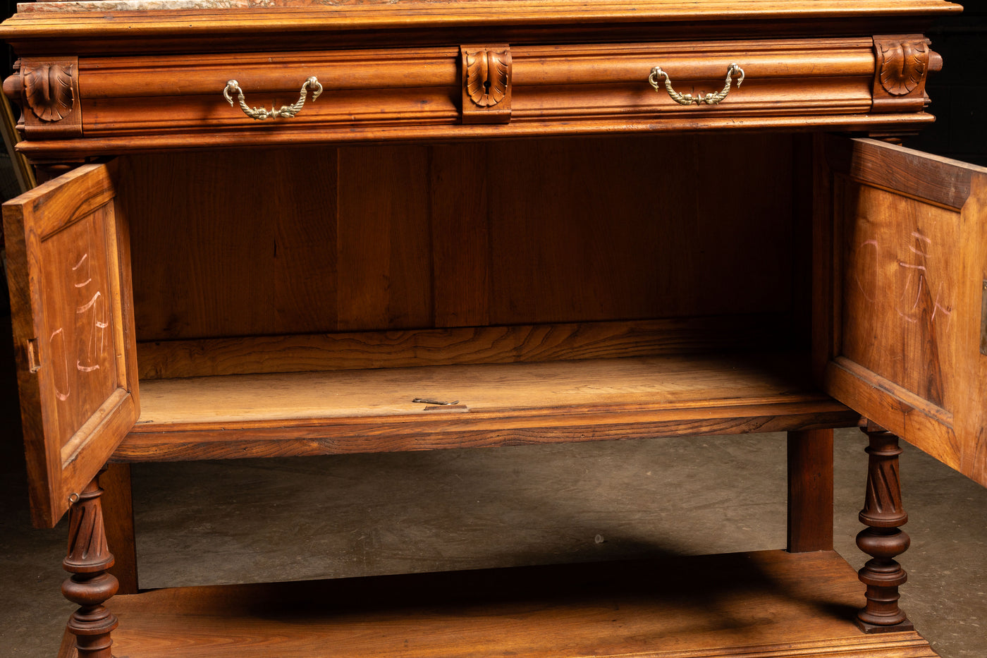 Early Oak Buffet with Red Marble Top