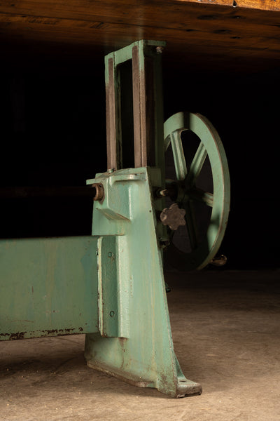 Butcher Block Table With Antique Green Crank Base